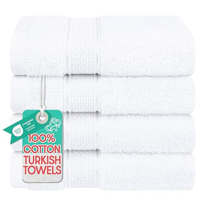 American Soft Linen Salem Washcloth Sets, 4 Piece Luxury 600 GSM 100% Cotton Washcloths for Bathroom, 13x13 inches Washrags Premium Quality Hand Face Towels, White - color: Snow White, size: 13x13"