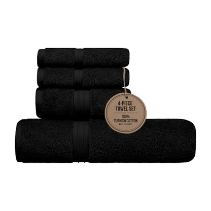 Luxury Bathroom Towels Set of 4 - Quick Dry & Absorbent 100% Cotton, Hotel Quality and Fluffy - Includes 1 Bath Towel (28" x 56"), 1 Hand Towel (16"x28") and 2 Washcloths (12"x12") - Black - color: Black, size: 4-Piece Bath Towel Sets