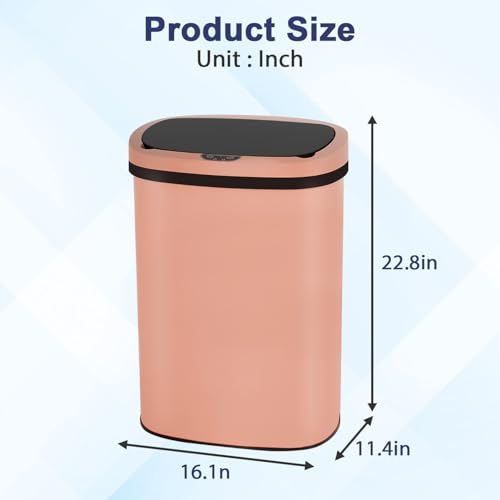 Kitchen Trash Can Automatic Motion Sensor Bathroom Trash Can with Lid,50 Liter/13 Gallon Touchless Trash Bin,Garbage Can Waterproof Garbage Bin Wastebasket for Toilet,Office,Caravans,Bedroom,Pink - color: Pink