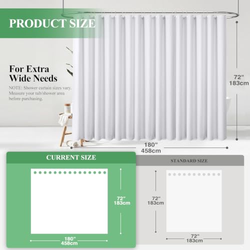 Extra Wide Waffle Shower Curtain 256 GSM Fabric 180x72 White | 180 Inch Wide, Thick Cloth, Weighted Hem, Water Repellent, Hotel Luxury Polyester Shower Curtain Set for Bathroom 32 Hooks - color: A. White, size: 180"W x 72"L (Pack of 1)