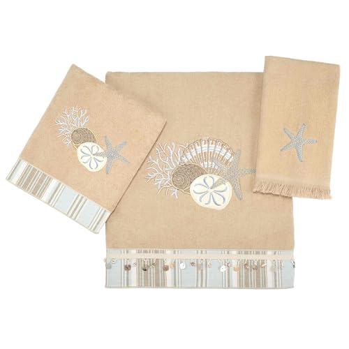 Avanti Linens - 3pc Towel Set, Soft & Absorbent Cotton, Coastal Home Decor (by The Sea Collection, Rattan) - color: Rattan, size: 3pc Towel Set