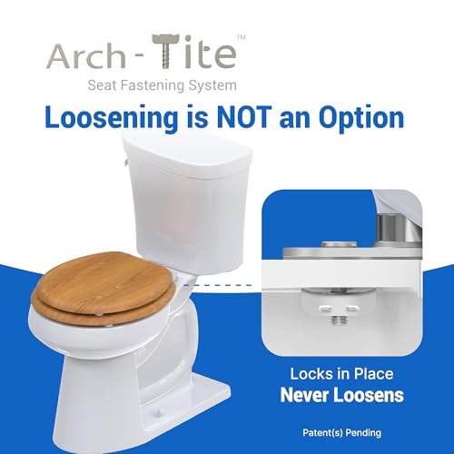 Wood Toilet Seat in Oak, Round, Soft Close | Magnetic Quick-Release for Easy Cleaning, Arch-Tite Never Loosens, Adjustable Fit - size: Round