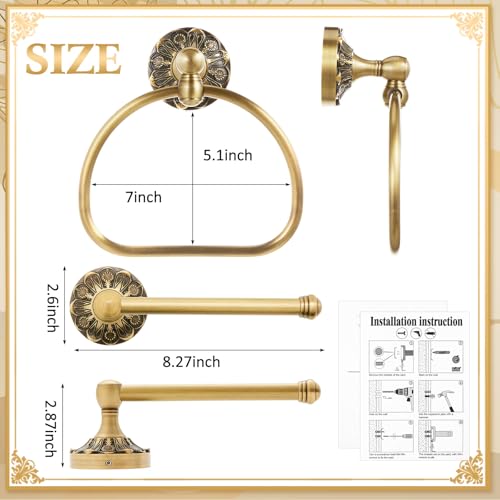 2 Pieces Set Antique Brass Toilet Paper Holder Retro Brass Hand Towel Ring Tissue Roll Paper Hanger Bathroom Hardware Wall Mounted Vintage Bathroom Accessories (Semi Circular) - style: Semi Circular
