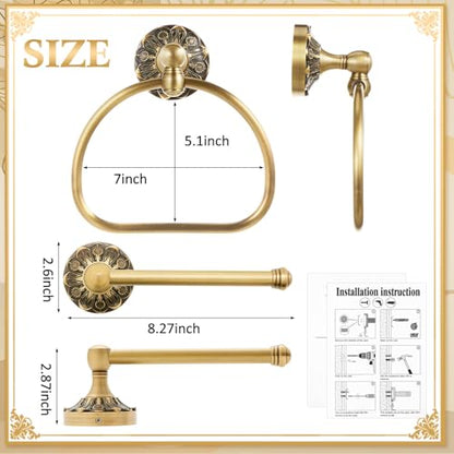 2 Pieces Set Antique Brass Toilet Paper Holder Retro Brass Hand Towel Ring Tissue Roll Paper Hanger Bathroom Hardware Wall Mounted Vintage Bathroom Accessories (Semi Circular) - style: Semi Circular