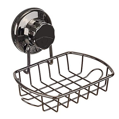 SANNO Suction Cup Soap Holder with Hooks, Soap Dish Saver Tray Bar Soap Sponge Holder for Shower Wall, Bathroom, Tub and Kitchen Sink Black Nickel - color: Black Nickel