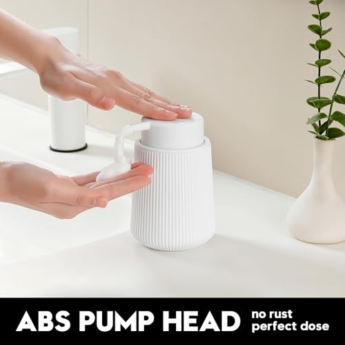 YAUKPH Striped Foaming Hand Soap Dispenser White | with Leak-Proof Pump for Bathroom and Kitchen Countertop 11oz - color: White, size: Foaming Dispenser