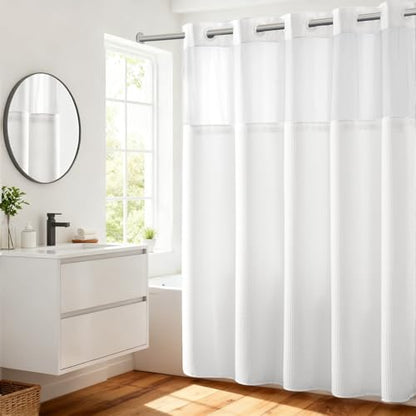 RiverDream Heavyweight Waffle No Hook Shower Curtain with Liner,White,71x77 | Dotted Waffle,Snap-in Liner,Heavy Duty,Quick Dry,Mesh Top Window,With Bottom Magnets,Hotel-Grade,Washable,Long Size - color: White, size: 71"W x 77"L (Pack of 1)