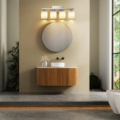 Bathroom Light Fixtures, Bathroom Lighting Fixtures Over Mirror, Classic Vanity Lights, Modern Vanity Light with Textured Frosted Opal White Glass Shades, Brushed Nickel, 4-Light - color: ‎Brushed Nickel, size: 4-Light
