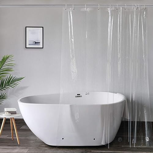 AooHome Clear 72 Width x 60 Height Inch Short Shower Curtain Liner, Plastic PEVA Partition Curtain with Hooks, Metal Grommets, Water Repellent, for Master & Guest Bathroom - color: Clear, size: 72"W x 60"L (Pack of 1)