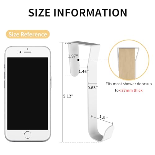 Over the Door Hooks, Curved Design Locks Wider & Longer, White | 4 Pack Door Hanger for 1.46" Thick Door with Sponge Mat, Door Hooks Organizer for Bathroom, Living Room, Kitchen