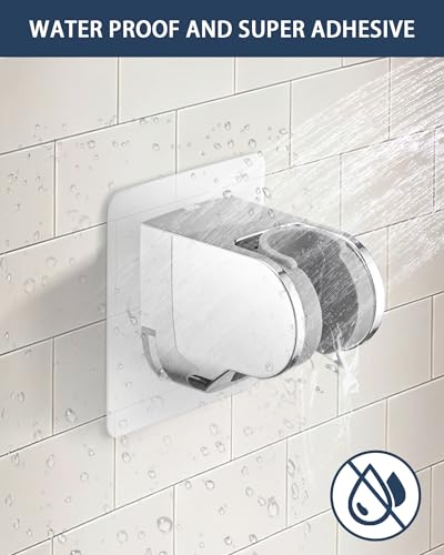 Handheld Shower Head Holder Super Strong Adhesive No Drill Adjustable Wall Mount for Hand Held Wand, Ideal for Kids, Elderly, and Short Users (Chrome)