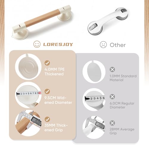 Suction Grab Bars for Bathtubs & Showers, 40cm | Suction Cup Removable Handrails, Weight Capacity: 265 lb, Bathroom Safety Grip, No Drilling Waterproof