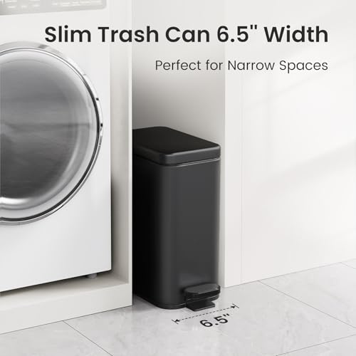 Cesun 2.6 Gallons Small Bathroom Trash Can with Lid Soft Close, Black | Removable Inner Bucket, Small Stainless Steel Garbage Can for Bedroom/Office, Hands-Free Step Pedal, Fingerprint-Resistant - color: Black