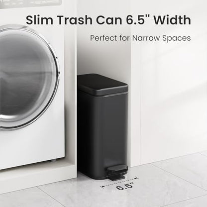 Cesun 2.6 Gallons Small Bathroom Trash Can with Lid Soft Close, Black | Removable Inner Bucket, Small Stainless Steel Garbage Can for Bedroom/Office, Hands-Free Step Pedal, Fingerprint-Resistant - color: Black