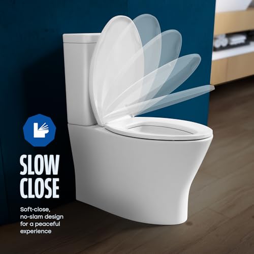 Highcraft W4TSPE Elongated Plastic Toilet Seat Slow Close ? Easy Remove, White - color: White, size: Elongated Plastic