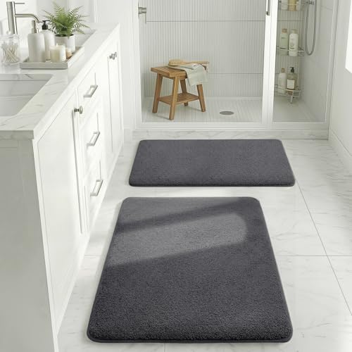 MINIDEAR Bathroom Rugs Sets 2 Piece - Thick Memory Foam Bath Mat, Ultra Soft, Plush Fluffy, Non-Slip, Quick Dry, Absorbent Washable Mat for Tub, Home Decor (24x17 & 32x20 Inch, Volcanic Gray) - color: Volcanic Gray, size: 1'8" x 2'8" (24x17+32x20)