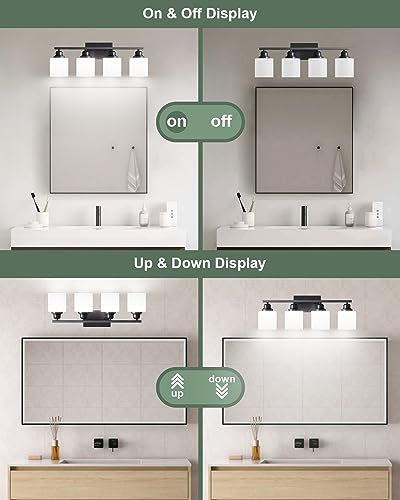 Vanity Light Fixtures, Matte Black, Over Mirror, Modern Bathroom Light, Anti-Rust Nickel Finished, 4-Light, E26 Standard Sockets, Easy Installation, 24 Months Replacement - color: Black-4 Light