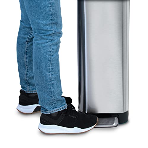 Glad Slim Trash Can with Clorox Odor Protection - Narrow Kitchen Garbage Bin with Soft Close Lid, Step On Foot Pedal and Waste Bag Roll Holder, Stainless Steel, 12 Gallon/45 Liter - color: Stainless Steel