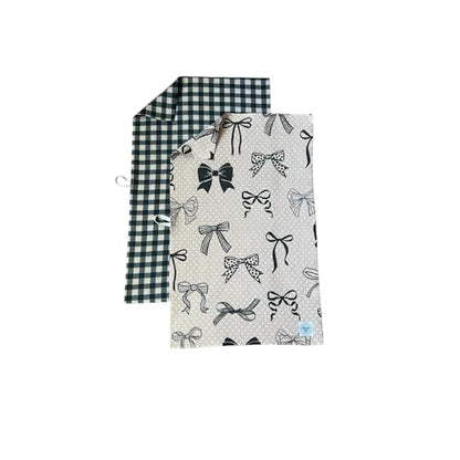 Kitchen Towels, Dish Towels for Kitchen, 2 Pc Kitchen Towel Set | Microfiber Waffle Towels, 16 x 26 inches, with Hanging Loops, Reusable Tea Towels, Cute Kitchen Towels - 2 Pack - color: Black and Beige and Navy Blue
