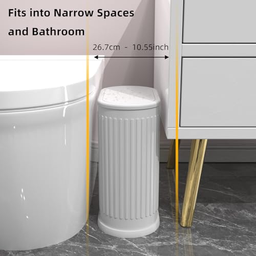 KSSKSS 1.8 Gallons Small White Bathroom Trash Can with Lid, Slim Bathroom Garbage Bin, Removable Liner Bucket, Dog Proof Trash Can with Pop-Up Lid for Bedroom,Toilet - color: White