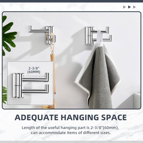 Suyar Swivel Towel Hook with 2 Arms, Bathroom Robe Holder, Polished Chrome | Space-Saving Wall Hook with 2 Folding Arms, Hand Towel Hanger for Bathroom Kitchen RV, SUS304 Stainless Steel, Screw Mount - color: Polished Chrome, size: 2 Pack