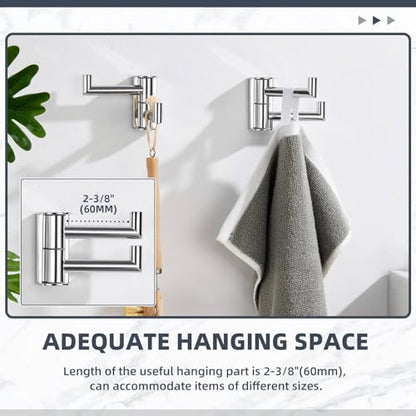 Suyar Swivel Towel Hook with 2 Arms, Bathroom Robe Holder, Polished Chrome | Space-Saving Wall Hook with 2 Folding Arms, Hand Towel Hanger for Bathroom Kitchen RV, SUS304 Stainless Steel, Screw Mount - color: Polished Chrome, size: 2 Pack