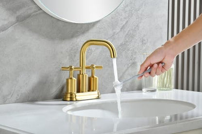 Two Handle Lavatory Faucet 4-inch Centerset Bathroom Sink Faucets with Drain Assembly for 3 Hole Sink Brushed Gold Finish DF-4303CCH-BG Duttao - color: Brushed Gold