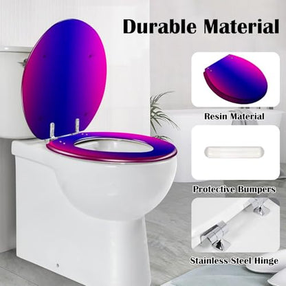 Round Toilet Seat Purple pink Resin Toilet Seat Slow Quiet Close with Quick-Release Hinges Toilet Seat with Cover Easy to Clean Install - color: Multi8, size: 16.5"x14.5"
