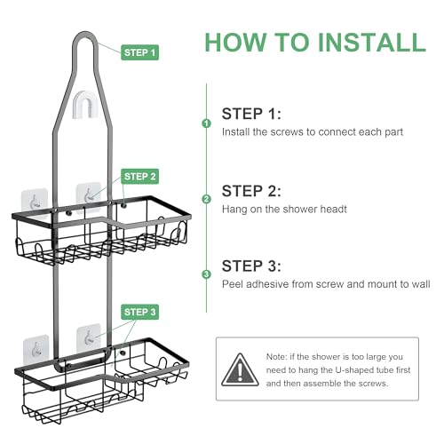 Shower Caddy Hanging,Rustproof Anti-Swing Shower Organizer,2 Tier Hanging Bathroom Caddy Anti-swing and Non-slip,Bathroom Organizer with 18 Hooks for Razor/Sponge (Black, Large)