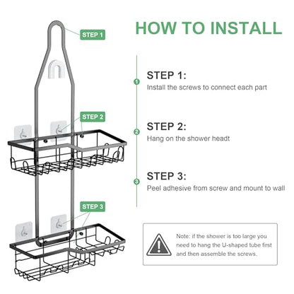 Shower Caddy Hanging,Rustproof Anti-Swing Shower Organizer,2 Tier Hanging Bathroom Caddy Anti-swing and Non-slip,Bathroom Organizer with 18 Hooks for Razor/Sponge (Black, Large)