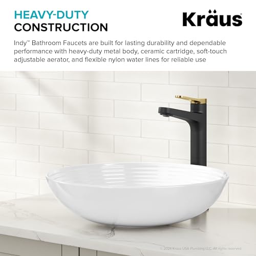 KRAUS Indy Bathroom Faucet for Vessel Sink in Spot-Free Brushed Brass/Matte Black with Single Handle, Pop Up Drain and Supply Lines, KVF-1410SFBBMB - color: Spot Free Brushed Brass/Matte Black, style: Vessel