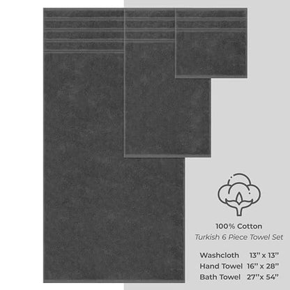 American Soft Linen 100% Cotton Luxury Turkish Towels, 6 Piece Towel Set | Soft Absorbent Quick Dry OEKO Tex Standard 100 Certificated Durable Machine Washable Premium Hotel Quality - color: Dark Gray, size: (27"x54") + (16"x28") + (13"x13")