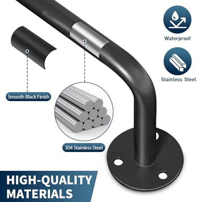 2 Packs Towel Bar 24-Inch Black Stainless Steel, Wall Mounted Bathroom Towel Rack with Mounting Screws, Rustproof - size: 24 inch