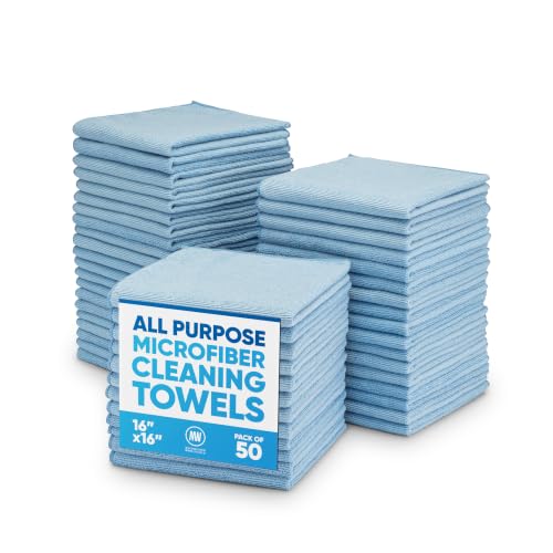 Microfiber Wholesale 16" x 16" All Purpose Towels - 50 Pack - Reusable Wash Cloths, Dust, Kitchen, Car, Shop Rags for Cleaning (Blue) - color: Blue, size: 50 Pack
