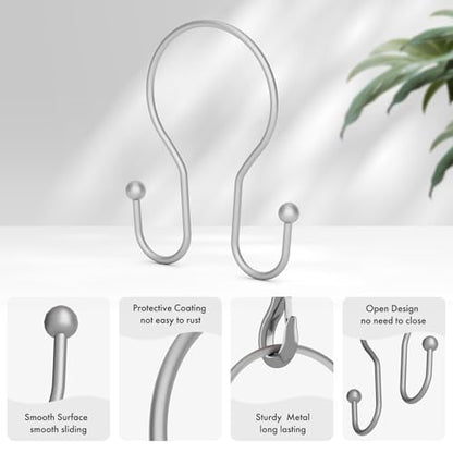 AmazerBath Silver Shower Curtain Hooks, Shower Curtain Rings, Simple Double Shower Curtain Hooks Rust Proof, Metal Smooth Glide Shower Hooks for Shower Curtain Rod, 12 Pcs Shower Rod Hooks - color: Space Silver, style: Minimalist - Double Shower Hooks