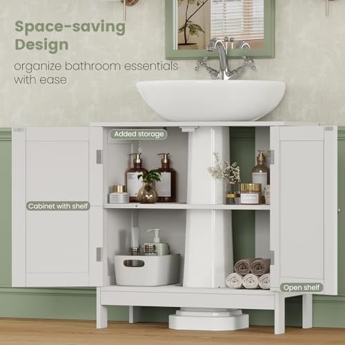 Iwell Pedestal Sink Storage Cabinet with 2 Doors and Shelf, Under Sink Cabinet, Bathroom Sink Cabinet with U-Shape, White - color: White