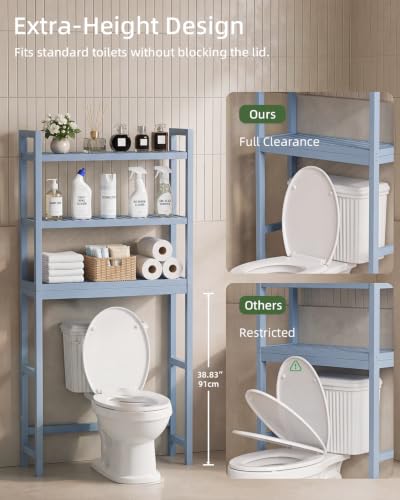 SMIBUY Bathroom Storage Shelf, Bamboo Over-The-Toilet Organizer Rack, Freestanding Toilet Space Saver with 3-Tier Adjustable Shelves (Grey) - color: Grey