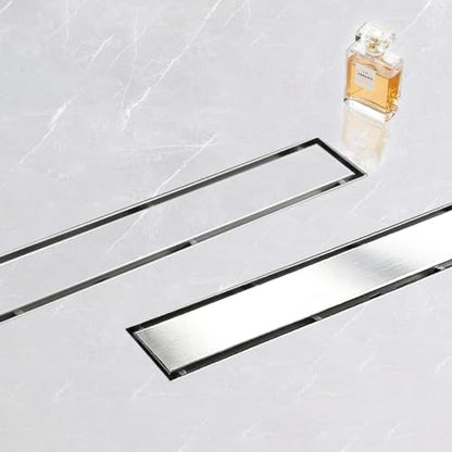 18"Linear Shower Drain Brushed Silver Drain with Tile Insert Grate | AISI 304 Stainless Steel Fast Drainage Rectangle Hidden Shower Trench,Detachable Hair Catcher Easy to install,Leveling Feet - color: Stainless Steel, size: 18 Inch (No Base)