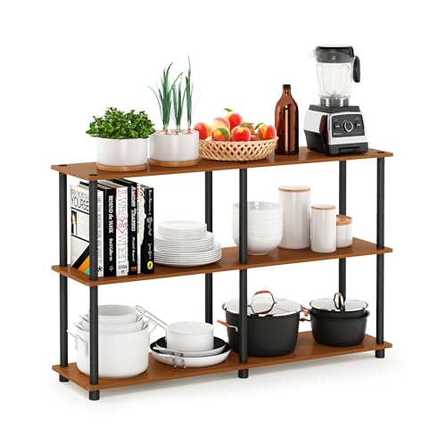 Furinno TURN-N-TUBE Storage Shelves, 3-Tier 47.4 Wide Book Shelf, Corner Shelf, Toolless Open Shelves, for Organization and Storage, Living Room, Garage, Home Office, Light Cherry - color: Light Cherry/Black, style: Plastic Pole 2 x 2