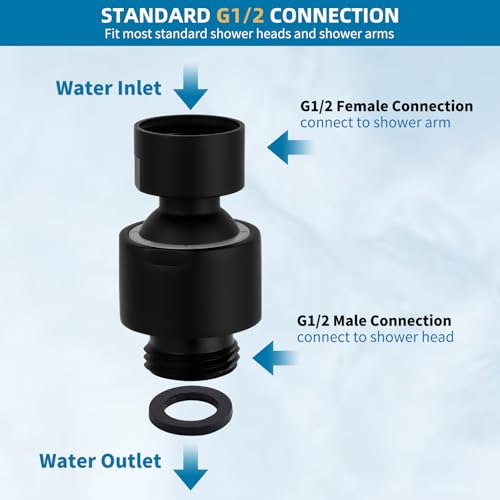 Hibbent Adjustable Metal Shower Head Swivel Ball Joint Adapter, Solid Brass, Matte Black, 30 Swivel, G1/2 Connections, Easy Install - color: Matte Black