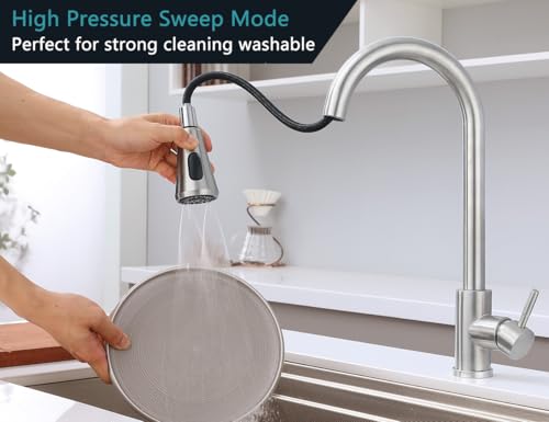 Brushed Nickel Pull Down Kitchen Faucet Head Replacement with 9 Adapters | 3-function spray, stream, spray & high-pressure rinse, 9 adapters, fits most faucets, removable aerator, no tools needed - color: Brushed Nickel
