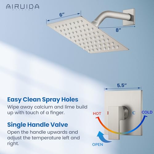 Airuida Shower Faucet Set,6 Inch Shower Valve Kit,Brushed Nickel | Male Threads,Rough-in Valve Shower Trim Kit,Single Handle Control Shower Set - color: Brushed Nickel, size: 6 Inch