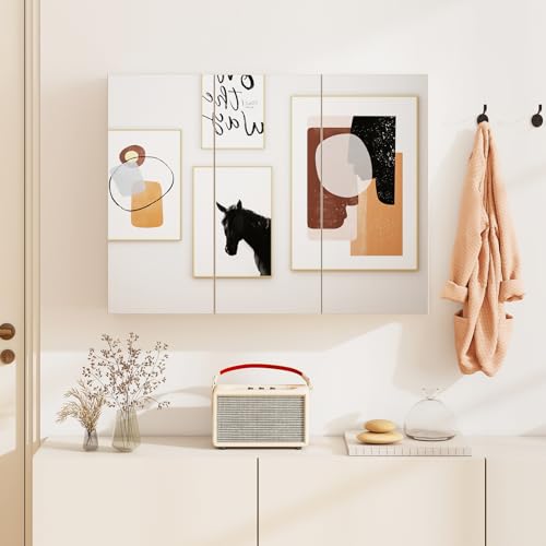 Tangkula Mirrored Medicine Cabinet, Large Wide Wall Mounted Storage Cabinet with 3 Mirror Doors, Hanging Bathroom Organizer, White, 34.5 x 5 x 25.5 Inches - size: 34.5 x 25.5 Inch