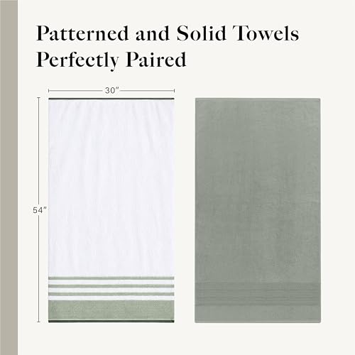 Modern Threads 6-Piece Towel Set – 100% Cotton, Quick Dry, Ultra Absorbent – Includes 2 Bath, 2 Hand, 2 Washcloths (White/Reinhart Sage) - color: Green, style: Classic Stripe