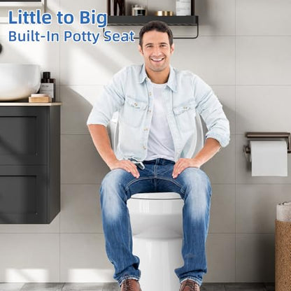 Elongated Toilet Seat with Built-In Toddler Seat, Quiet-Close Potty Training Seat for Family, Quick-Release & Grip-Tight Bumpers, Quick-Attach Hardware, White - color: White, with Toddler Seat (Quick-Release), size: Elongated (19″)