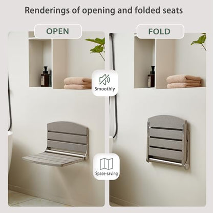 17.5" Folding Shower Seat Wall Mounted,Foldable Shower Bench,Fold Down Shower Seat,Folding Shower Seat Bench,Wall Mount Shower Seat Bench Chair (Grey) - color: Grey