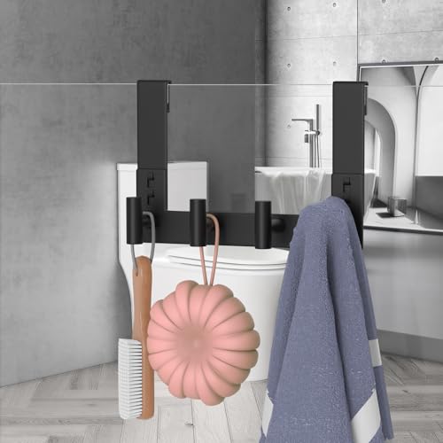 WUIVIUT Over Glass Shower Door Hooks, Heavy-Duty Frameless Bath Hanger for Robes, Towels Hook, Fits 3/8" (10mm) Thick Shower Glass (T Shape, 4 Hook) - size: T Shape, 4 Hook