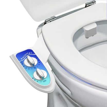 Aünsffer Bidet Attachment for Toilet, Non-Electric Fresh Cold Water, Toilet Bidet with Dual Nozzles Sprayer, Adjustable Water Pressure Control, 3 Modes Wash (Feminine/Bidet Wash + Self-Cleaning) - color: Blue