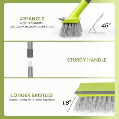 Floor Scrub Brush with 57" Long Handle, 2 in 1 Scrape and Deck Brush Floor Scrubber for Cleaning Smooth Concrete, Carpet, Patio, Kitchen Wall and Tile