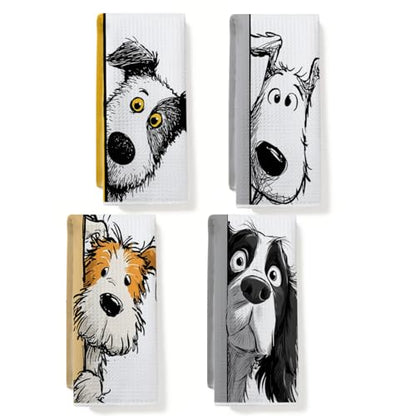 4 Pcs Funny Dog Kitchen Towels, Cute Dogs Gifts Hand Towel 14 x 24 Inches - color: Multi 0129